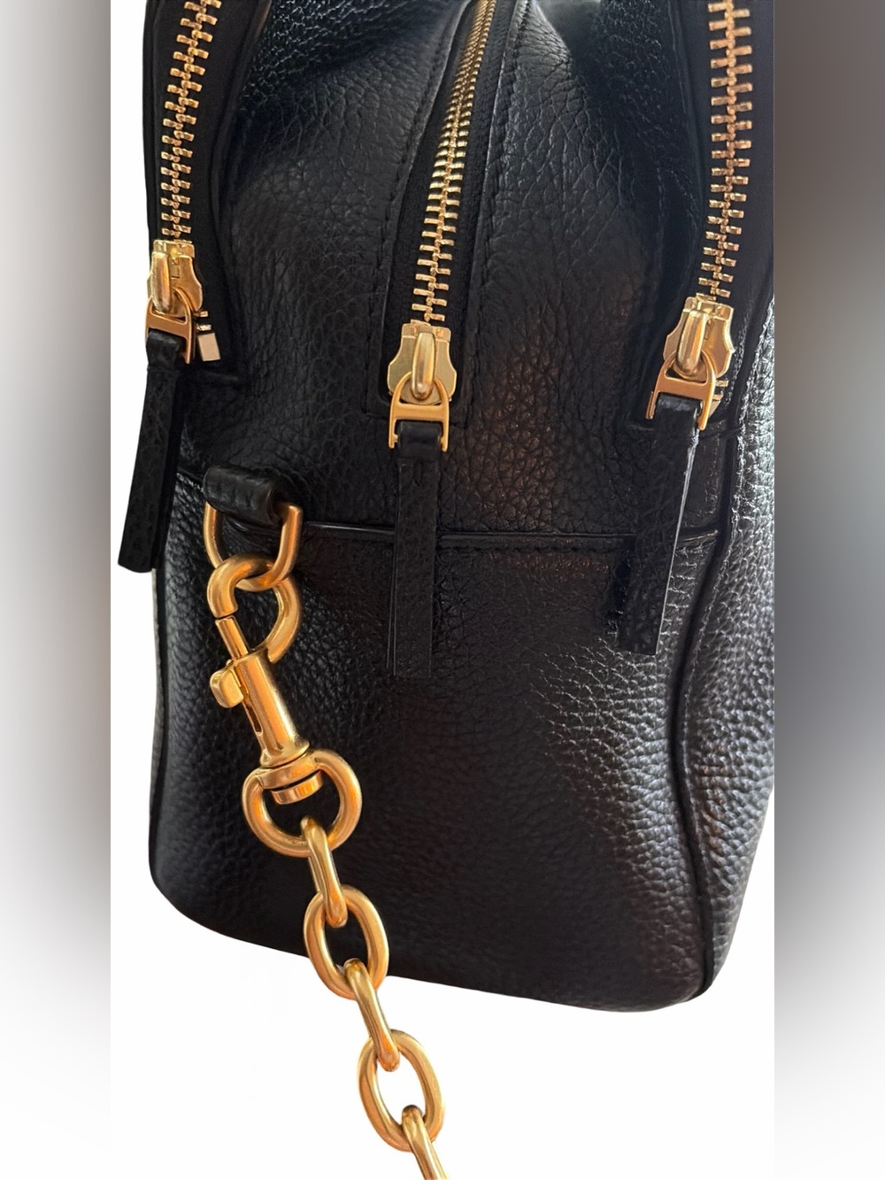 Tory Burch Georgia Pebbled Double Zip Satchel Tote Bag Black Leather Crossbody - Picture 14 of 16